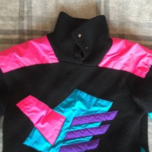 AMAZING Vintage 90s Neon Ski Sweater Jacket